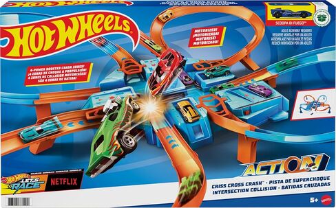 Hot Wheels Toy Car Track Set, Criss Cross Crash with 1:64 Scale Vehicle, Powered by a Motorized Booster (Amazon Exclusive) in Saudi Arabia
