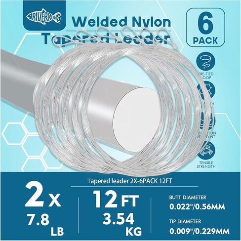 زعيم مدبب لصيد الأسماك مع حلقة مربوطة مسبقًا، خط طيران من النايلون الشفاف، 6 عبوات، 7.5FT 9FT 12FT 1X 2X 3X 4X 5X 6X 7X للمياه المالحة العذبة in Kuwait