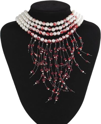 Bleeding Pearl Necklace for Women - Dripping Blood Vampire Choker Necklace - Spooky Pearl Necklace for Halloween Party Jewelry in Kuwait