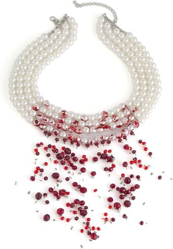 Bleeding Pearl Necklace for Women - Dripping Blood Vampire Choker Necklace - Spooky Pearl Necklace for Halloween Party Jewelry in Kuwait