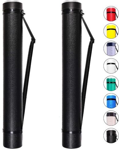 2-Pack XX-Large Extendable Poster Tubes Expand from 30.5" to 50" with Shoulder Strap | Carry Documents, Blueprints, Drawings and Art | Black Portable Durable Round Storage Cases in Kuwait