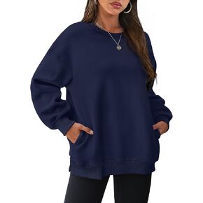 WIHOLL Womens Oversized Sweatshirts Crewneck Long Sleeve Tops Fleece Pullover Fall Fashion Clothes with Pocket