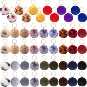 Hicarer 46 Pcs Pom Poms Keychains Faux Fur Ball Key Rings Fluffy Rabbit Fur Pompoms Keychains for Women Girls Bag Accessories