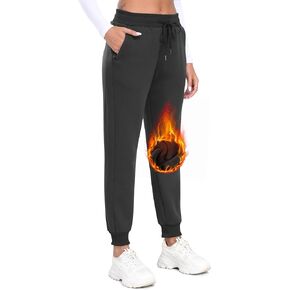 MoFiz Women's Fleece Lined Hiking Pants Water Resistant High Waisted Thermal Joggers Winter Running Sweatpants Zip Pockets