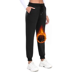 MoFiz Women's Fleece Lined Hiking Pants Water Resistant High Waisted Thermal Joggers Winter Running Sweatpants Zip Pockets