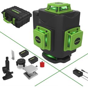 INSPIRITECH Self-leveling Laser Level - 3x360 Green Beam Horizontal Vertical 12 Cross Lines - Tile Lazer Leveler Construction Tool for Floor Wall Ceiling - 2 Batteries and Remote Control