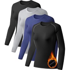 TELALEO 4 Pack Women's Thermal Shirts Fleece Lined Athletic Tops Long Sleeve Compression Workout Baselayer for Cold Weather
