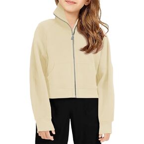 Meikulo Girls Zip Up Sweatshirt Kids Fashion Stand Collar Fleece Lined Jacket with Pockets 7-14 Years
