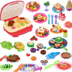 GOVOY Color Dough Kitchen Creations Sets Waffle Donut Cup Cake Breakfast Bakery Clay Dough Set Play Food Toy with Compound Modeling Accessories for Kids Pack of 32Pcs