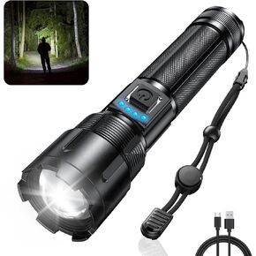 RECHOO Rechargeable Flashlights High Lumens, 10000 Lumens Tactical Flashlights, Super Bright LED Flashlight with 5 Mode & Zoomable, IP65 Waterproof Flash Light for Camping, Hiking, Emergency, Home