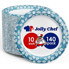 JOLLY CHEF 10 inch 140 Pack Disposable Paper Plates， Heavy Duty Printed Paper Plates Soak Proof, Cut Proof, Microwave Safe for Everyday Use in Saudi Arabia
