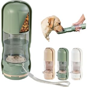 Desired Things Portable Pet Food and Water Dispenser, 2 in 1 Cat & Small Dog Water Bottle & Food Container, Lightweight, BPA Free Pet Water Bottle Traveling Essentials for Walking & Hiking - White