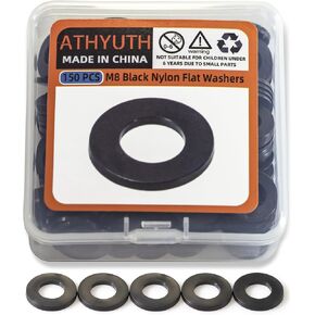ATHYUTH Black Nylon Washers Assortment kit for Bolts and Screws, M2 M2.5 M3 M4 M5 M6 M8 M10 M12 Plastic Flat Round Washers Assortment Set 720 Pieces-9 Sizes Nylon Washers Hardware Set