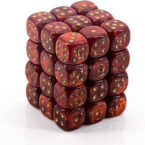 Chessex Dice d6 Sets: Scarab Scarlet with Gold - 12mm Six Sided Die (36) Block of Dice