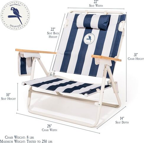 كرسي Margaritaville Business & Pleasure Co Manana - كرسي الشاطئ على الظهر، مستلق بشكل مسطح، خفيف الوزن ومحمول، جيب تبريد معزول، Last Mango Green Marg in Kuwait