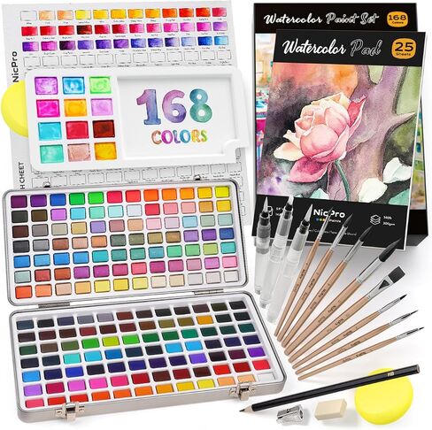Nicpro 100 Colors Watercolor Paint Set, Metallic Macaron & Fluorescent in Kuwait