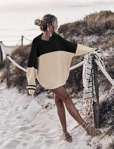 Womens Oversized Sweaters Loose Solid Casual Long Sleeve Mock Neck Knitted Jumper Tops in Kuwait