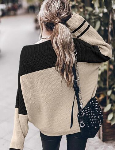 Womens Oversized Sweaters Loose Solid Casual Long Sleeve Mock Neck Knitted Jumper Tops in Kuwait