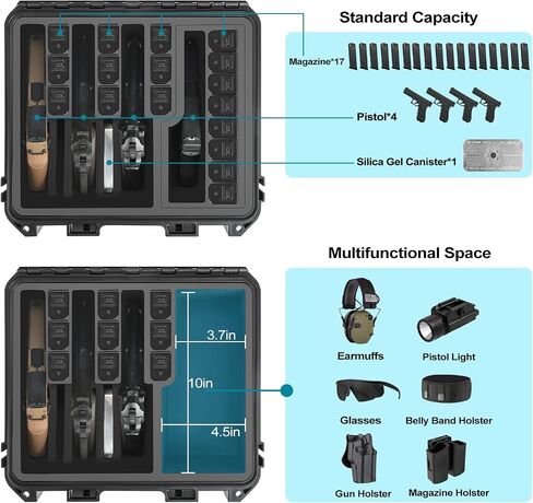 Gun Case 5 Pistol Case & 16 Magazine, Heavy Duty Handgun Hard shell - Shock Proof & Waterproof Pistol Cases with Included Silica Gel Canister - (Only Case) in Saudi Arabia