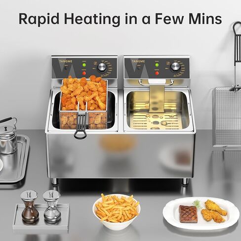 Commercial Deep Fryer with Baskets 20.7Qt Dual Tank Upgraded Electric Countertop Fryer Heavy Duty 1mm Thickened Stainless Steel Deep Fryers, 120V, 3600W, UL Certified in Kuwait
