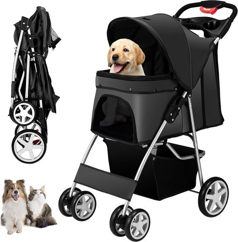 عربة أطفال بأربع عجلات للكلاب الصغيرة والمتوسطة والقطط بوزن 33 رطلاً، عربة ركض قابلة للطي قابلة للتنفس مع سلة تخزين، عربة جرو للسفر لجميع المواسم، وسادة تحريك وقفل واقي، أرجواني in Kuwait