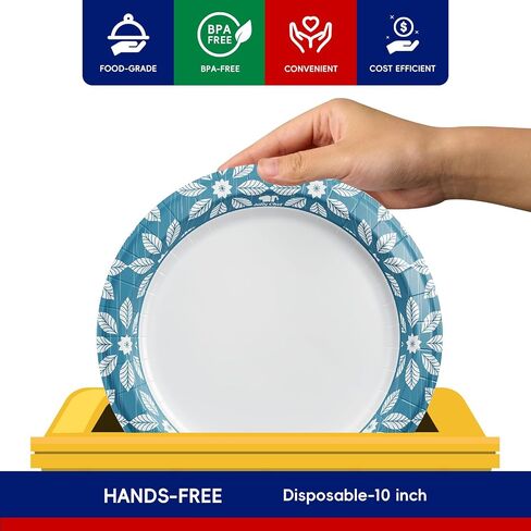 JOLLY CHEF 10 inch 140 Pack Disposable Paper Plates， Heavy Duty Printed Paper Plates Soak Proof, Cut Proof, Microwave Safe for Everyday Use in Saudi Arabia