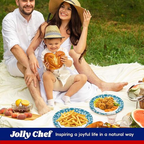 JOLLY CHEF 10 inch 140 Pack Disposable Paper Plates， Heavy Duty Printed Paper Plates Soak Proof, Cut Proof, Microwave Safe for Everyday Use in Saudi Arabia