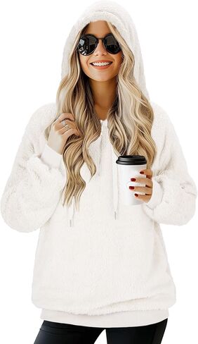TBONTB Hoodies for Women Fuzzy Oversized Sweatshirt Zip Up Fleece Pullover Fluffy Sherpa with Pockets in Kuwait