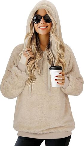 TBONTB Hoodies for Women Fuzzy Oversized Sweatshirt Zip Up Fleece Pullover Fluffy Sherpa with Pockets in Saudi Arabia