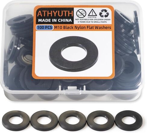 مجموعة متنوعة من غسالات النايلون الأسود من ATHYUTH للمسامير والمسامير، M2 M2.5 M3 M4 M5 M6 M8 M10 M12 مجموعة متنوعة من غسالات مستديرة بلاستيكية 720 قطعة-9 أحجام مجموعة أدوات غسالات النايلون in Kuwait