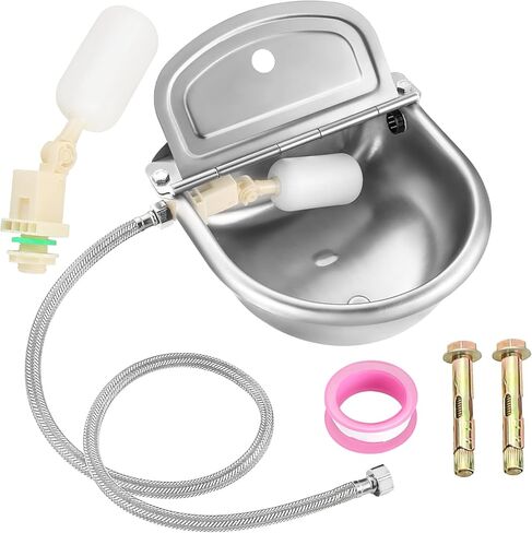 وعاء مياه الشرب للحيوانات من NATGAI، وعاء مياه أوتوماتيكي من الفولاذ المقاوم للصدأ، يتضمن وعاء وأنبوب وصمامين وشريط خام ومحول موصل سريع ومسامير غاطسة (مع فتحة تصريف) in Kuwait