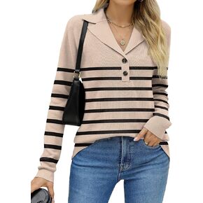 LOMON Womens Fall Sweaters 2023 Knitted V-Neck Collared Business Button Pullover Long Sleeve Winter Dressy Casual Jumper