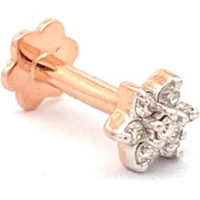 Natural Diamond 14k Yellow Gold Flower Nose Lip Labret Monroe Ring Stud Screw with 6 mm long and 16 gauge thick post