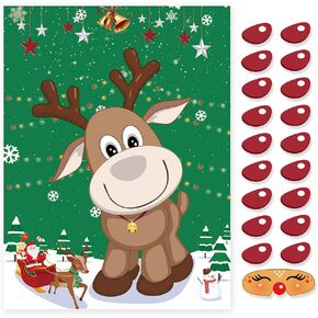 CCINEE Pin The Nose on The Gnome Christmas Party Games Holiday Reusable Game Poster with 36 Noses and 2 Blindfold and Stickers for Kids and Adults Birthday School Classroom Activities