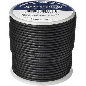 Realeather Crafts Round Leather Lace, 2mm and 25-Yard Spool, Black