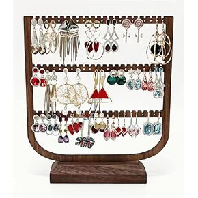 Svea Display Solid Walnut Wood Pendant Necklace Stand Holder with Polish Brass Hooks Large Capacity Long and Short Necklaces