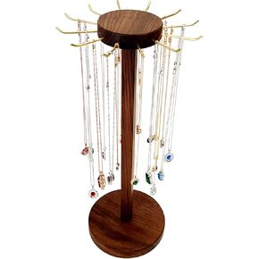 Svea Display Solid Walnut Wood Pendant Necklace Stand Holder with Polish Brass Hooks Large Capacity Long and Short Necklaces in Kuwait