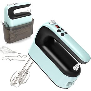9-Speed Digital Hand Mixer Electric, 400W Powerful DC Motor, Baking Mixer Handheld with Snap-On Storage Case, 5 Stainless Steel Accessories, Flat Beaters, Dough Hooks, Whisk (Cream White)