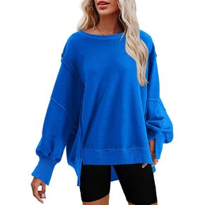 Nirovien Womens Oversized Crewneck Sweatshirt Side Slit Long Sleeve Pullover Slouchy Fit Tops in Saudi Arabia