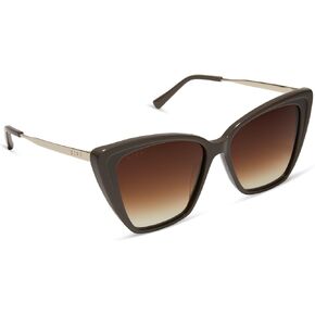 DIFF Becky II Oversized Designer Cat Eye Sunglasses for Women UV400 Protection, Solid Color Fashion Frames w/Gold Temples