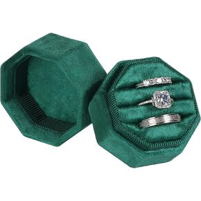 Velvet Ring Box,3 Slots Octagon Jewelry Ring Gift Box Vintage Ring Display Holder Case for Wedding Ceremony Proposal Engagement (Black) in Kuwait