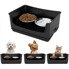 Mess Proof Dog Bowls, No Mess Dog Food and Water Bowl Set, No Spill Edge Pet Feeder with 2 Stainless Steel Bowls for Medium and Large Dogs