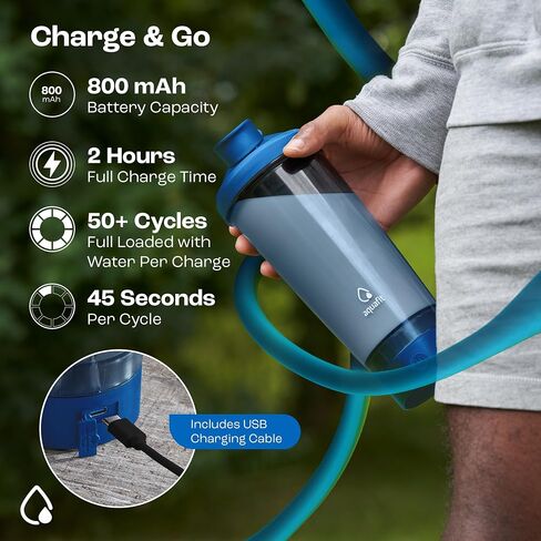 زجاجة شيكر كهربائية للبروتين - زجاجات شيكر قابلة لإعادة الشحن عبر USB زجاجات شيكر سعة 24 أونصة لمزيج البروتين، خلاط البروتين، أدوات للرجال، ملحقات الصالة الرياضية (أسود) in Kuwait