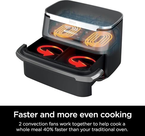 نينجا DZ302 فودي 10-كيو تي. مقلاة هوائية DualZone Smart XL 6 في 1 مع سلتين مستقلتين، مطابقة الطهي واللمسة النهائية الذكية للقلي بالهواء، والشواء بالهواء، والتحميص، والخبز، والتجفيف، والحفاظ على الدفء، أسود in Kuwait