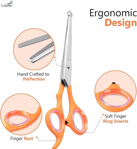 Professional Rounded Dog Scissors - Sharp Stainless Steel Blades with Colorful Handles, Safe and Easy-to-Use Pet Scissors for Long Lasting Grooming at Home in Saudi Arabia