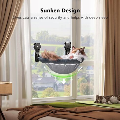 Cat Window Perch Cordless, Foldable & Stable Cat Beds- Breathable Cat Window Hammock for Overlooking, Sunbathing and Climbing - Maximum Hold Up to 40lb in Saudi Arabia
