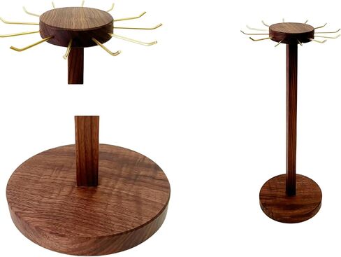 Svea Display Solid Walnut Wood Pendant Necklace Stand Holder with Polish Brass Hooks Large Capacity Long and Short Necklaces in Kuwait