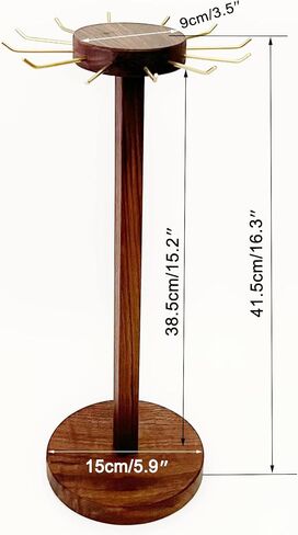 Svea Display Solid Walnut Wood Pendant Necklace Stand Holder with Polish Brass Hooks Large Capacity Long and Short Necklaces in Kuwait