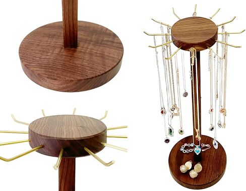 Svea Display Solid Walnut Wood Pendant Necklace Stand Holder with Polish Brass Hooks Large Capacity Long and Short Necklaces in Kuwait