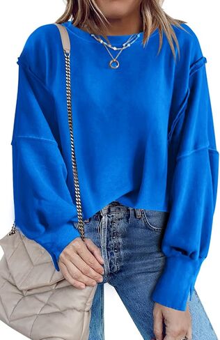 Nirovien Womens Oversized Crewneck Sweatshirt Side Slit Long Sleeve Pullover Slouchy Fit Tops in Kuwait